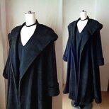 魔法使い♥超軽量 ビッグフード ローブコート♥漆黒♥アンチピリング加工 ふんわり上質フリース