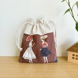 レトロ柄の巾着袋