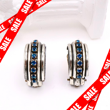 【Ermani Bulatti】ブルーラインストーン×シルバートーンイヤリング＊Art Deco Elegance1980s