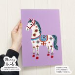 ⭐️3点売れました⭐️《幸せを運ぶ馬》☘️A4 ポスター  2026 午年 ダーラナホース 北欧 ピンク イラスト アート