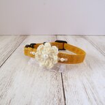 おしゃれ首輪　超小型犬～小型犬用　お花＆パール　からし色　ペット　猫　No.441