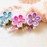 つまみ細工のミニ髪飾り　小さめ　ベビー　キッズ　紫　ピンク　水色　お食い初め　ハーフバースデー　誕生日撮影　七五三　753飾り