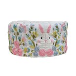 インド刺繍リボン42cm切り売り 花園の白うさぎ ホワイト地 6.5cm幅 HC ラビット バニー 兎 R-0809