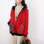 レッドニットとマルチドット・ボアの羽織りパーカー