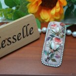 Blesselle 刺繍バレッタ｜ピンク薔薇・立体刺繍・段染め葉・一点物アクセサリー