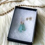 大切な人へ贈り物 ご褒美ジュエリーBOX《Silver925》空色シーグラスのネックレス・スタッズピアスセットのコピー
