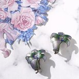 cloisonné purple blue green lily ヴィンテージイヤリング