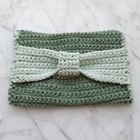 ポケットティッシュケース リボン 緑 グリーン 手編み 編み物 編み