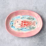 魚絵の手描きオーバルプレート