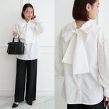 式典〜普段着も◎　前後2Way ふんわりボウタイ ブラウス シワになりにくい ホワイト 0453WH