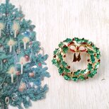 christmas holly wreath ヴィンテージブローチ