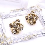 【フランス買付】 クリスタル × ゴールドノット イヤリング＊Vintage Knot Sparkle 1980s