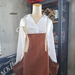 【背中がかわいい】エプロンドレス：ブラウン：コットン×リネン【1028】