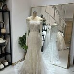 ウェディングドレス オフショルダー 長袖 マーメイドライン 贅沢な小花柄の総レース 華やかなトレーン 結婚式/披露宴