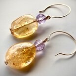 シトリンとアメジストのピアス