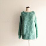 『新色』ゆるり衿長セーター＊ミントグリーン　キッドモヘア　ラムウール　ふわふわ毛足長　丈長め
