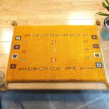 ペルシャ　ギャッベ　玄関マット　84x58cm　 黄金色　生命の木　上下にパネル　RJ7397