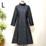 着物リメイク　大島紬花柄ワンピース　雲取文様　2WAY Aライン　ゆったり　Lサイズ　プリンセスライン　大人かわいい　上品