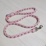 パラコード リード　大型犬用　光沢ピンクのLoveLove編み　お揃いの首輪もあります