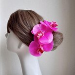 ローズピンクの胡蝶蘭のヘッドピース　フラダンス　フラ　髪飾り　ハワイ挙式　グアム挙式　髪飾り　浴衣　リゾ婚　ピンク