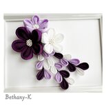 七五三・卒業式に◆大きくて可愛いつまみ細工の髪飾り(下がり付き)◆白×白藤×菫色の自分でもママでも簡単につけられるつまみ細工