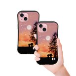 グリップケース iPhoneケース【Evening Moon Cat】（名入れ可）