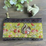 【りす】畳縁＆刺繍リボン　ぺたんこ　ミニポーチ　小銭入れ　カードケース　可愛い　リス