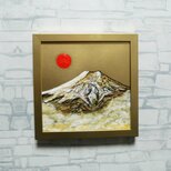 油絵 ミニ絵画【旭日黄金富士】