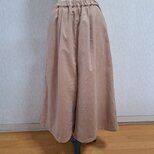 コーデュロイ　ガウチョパンツ【裏地付き】フレアーパンツ　ベージュ　コットン　綿　フリー