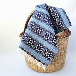 北欧手織り1点物：繊細で柔らかなコットンクロス(ダークネイビー×サックスブルー)