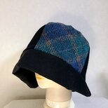 魅せる帽子☆ふんわり暖か♪ウールラメニッのバイカラークロッシュ～ブラック&格子柄