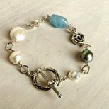 パールとアクアマリンのシルバーブレスレット