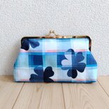 リバティ　お薬手帳・通帳ケース・がま口大きめポーチ　チューダーペタルス　ブルー系　550