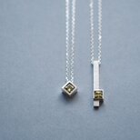 2コset) ペリドット スクエア ペア ネックレス シルバー925