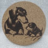 コースター　ダックスフンドの親子