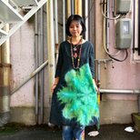 タイダイ 長袖ワンピース 黒 ブラックビューティ 碧翠色の幻想的なスノーフレイク HD25-15