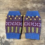 手編みのハンドウォーマー｜カラフルな柄編み｜一点もの｜指先が自由な冬小物｜冷えとり｜ミトン｜手袋｜古着好き｜模様編み