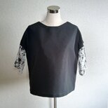 アートを纏う。墨流し風スリーブの大人Aラインプルオーバー　04　レディース　ゆったりMのコピー