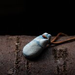 yoki  藍染巾着首飾り　鹿革　ネックレス　ペンダント　224814