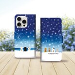iPhoneスタンダード手帳型スマホケース （カメラ穴あり/はめ込みタイプ）【ほのぼのにゃんこ（雪花）】
