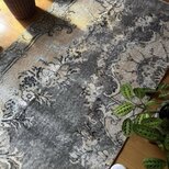 92×180-184グレイカーキ　ボタニカル柄　トルコヴィンテージラグ