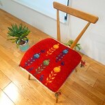 ペルシャ　ギャッベ ミニマット 横42x40㎝　レッド　花　ヤギ　T8464G