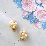 faux pearl leaf ヴィンテージイヤリング