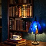 一点物 早い者勝ち! 「静夜 」ブルー ステンドグラスランプ ハンドメイド テーブルランプ ギフト