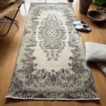 93×199 ベージュブラウン 花や実　メダリオン　トルコヴィンテージラグ