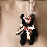 バッグにつけられるこぎん刺しのテディベアS 総刺しこぎんクマ　夜の梅