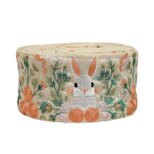 インド刺繍リボン50cm切り売り 花園の白うさぎ イエロー地 6.7cm幅 HC ラビット バニー 兎 R-0829