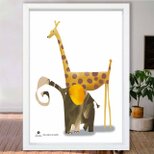 散歩のふたり　キリン　ゾウ　送料無料 　イラスト　A4〜A0　ポスター　アートポスター　アート/sei検索新着順　3850