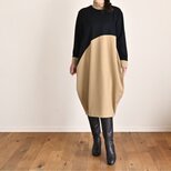 ♦︎カーブデザインコクーンワンピース♦︎Bタイプ＊ブラック×キャメルベージュ