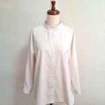 コーデュロイ　バンドカラーブラウス　スタンドカラー　ホワイトクリーム　コットン　綿　Lサイズ